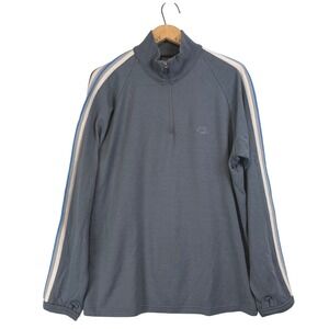 Icebreaker Sport Mens 100%‎ Merino Wool 1/4 Zip Pullover Sweater XL Gray Stripes